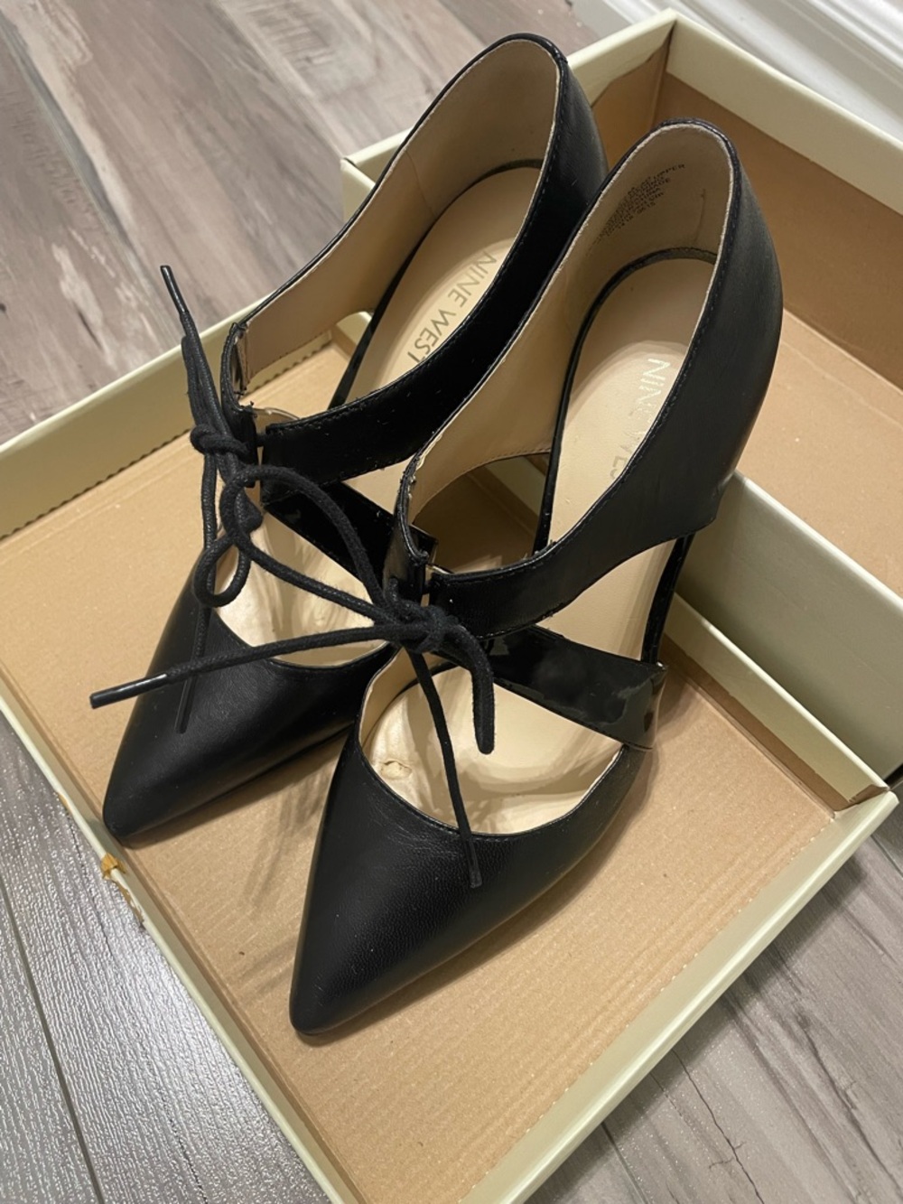 Nine West Black Lace-Up Pointed Toe Heels Size 7.5
